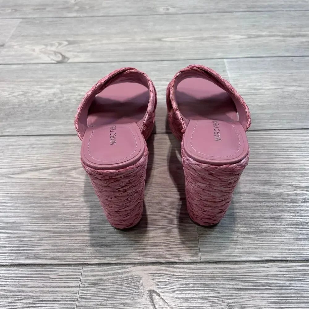 Marc Fisher Mflynn Criss Cross Wedge Sandals Medium Pink 6M NWT